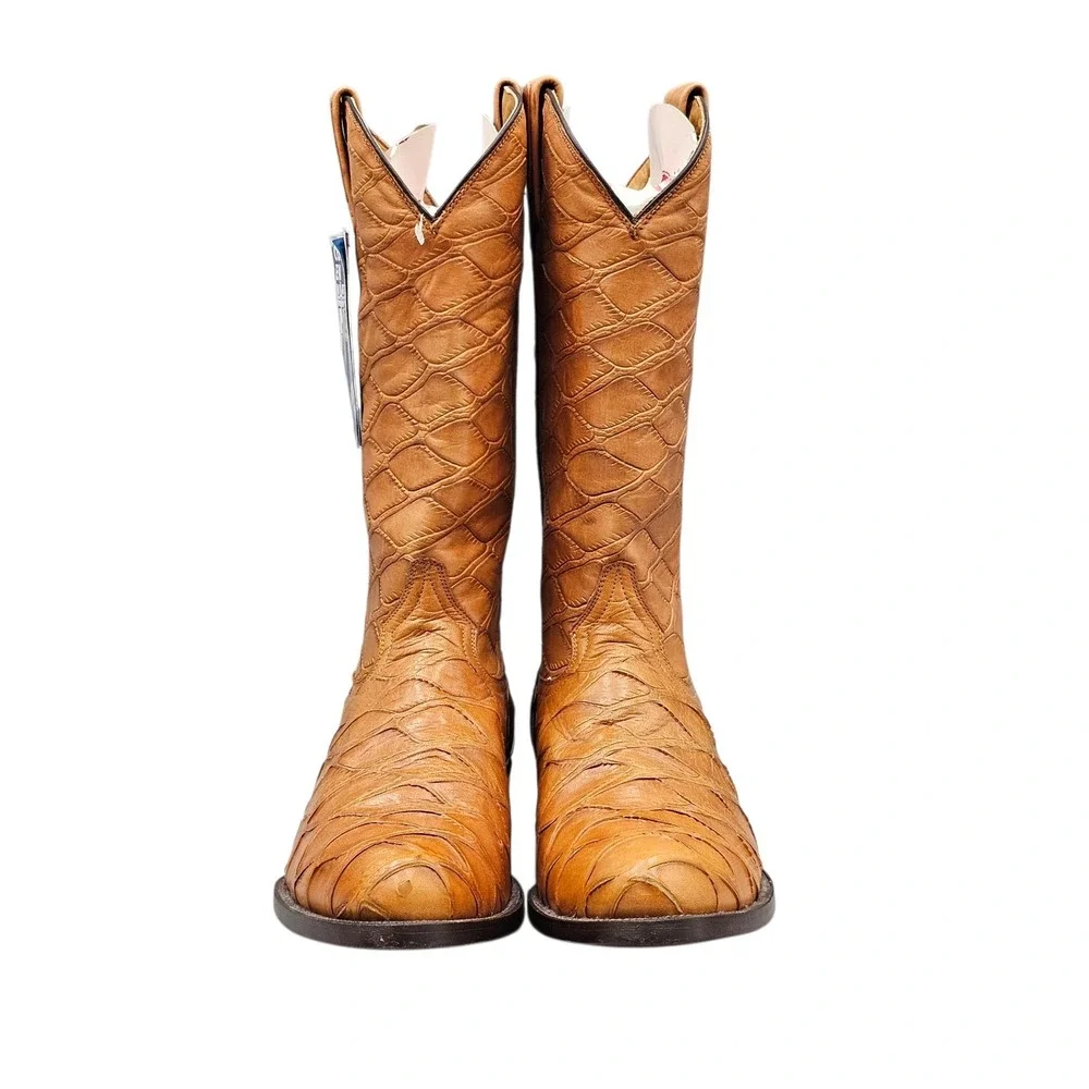 Rudel Men's Size 7.5 E US Rare VTG Deadstock Tan Elephant Embossed Leather Boots